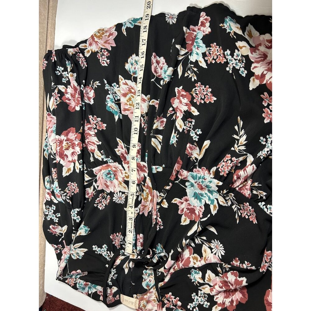 Altar'd State Floral Long Sleeve Blouse S Black Multicolor Polyester Women's Top - Picture 10 of 12